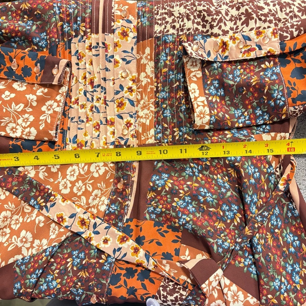 NANETTE LEPORE Button Up Patchwork Shirtdress Tie Waist Pintuck Long Sleeve Sz 8 - Picture 9 of 10